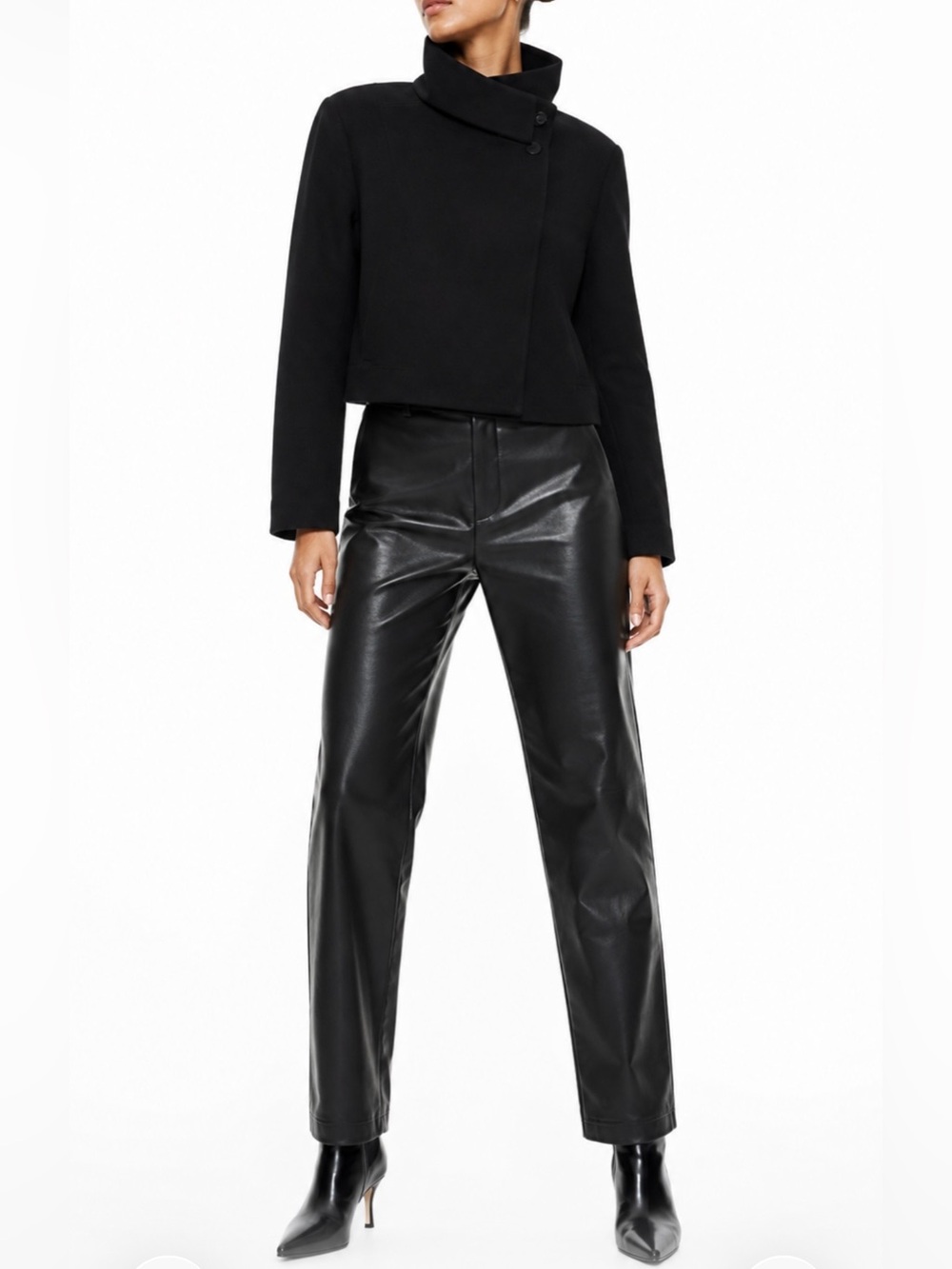 Vegan Leather Pants Black Faux Leather 90s Relaxed Wide Leg Y2K Minimalist M